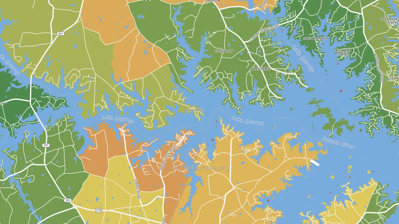 Lake Murray Shores, SC Map of Murder Rates