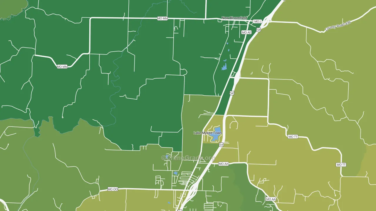 Lake Mykee Town, MO Map of Murder Rates