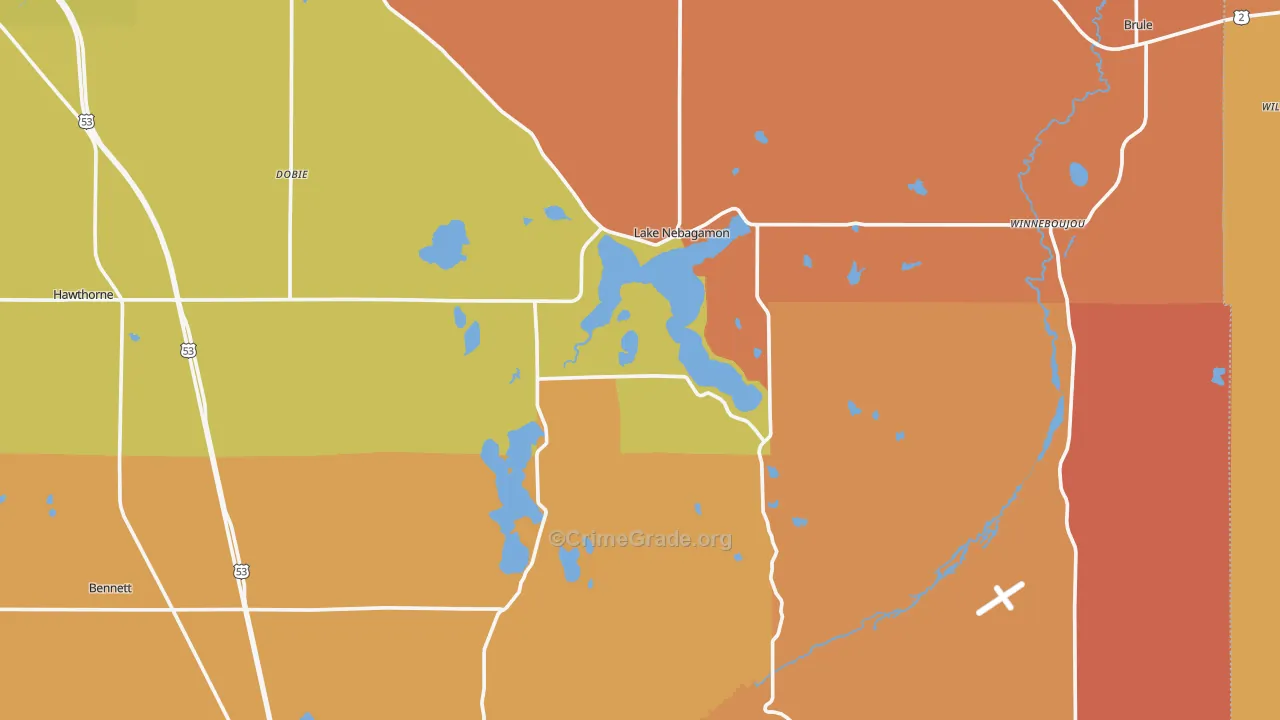 Lake Nebagamon, WI Map of Murder Rates
