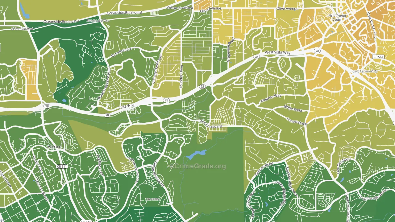 Lake, Oceanside, CA Map of Murder Rates