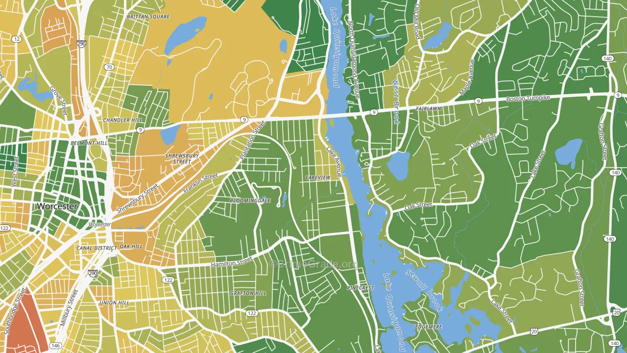 Lake Park, Worcester, MA Map of Murder Rates