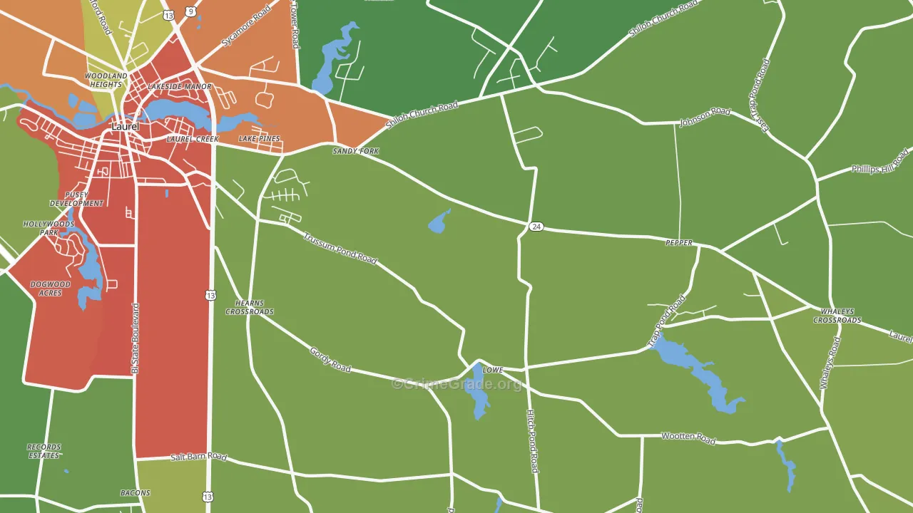 Lake Pines, DE Map of Murder Rates