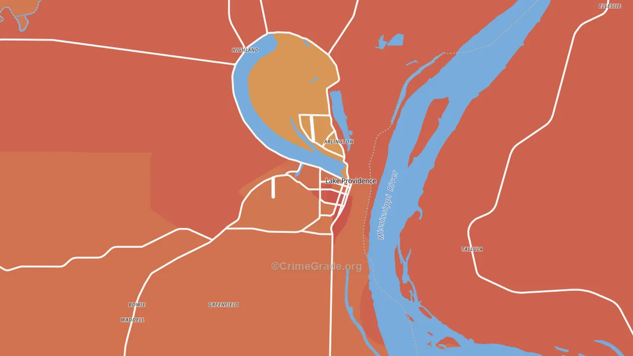 Lake Providence, LA Map of Murder Rates