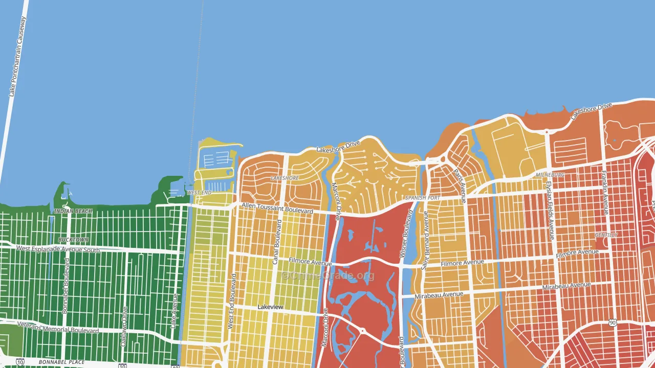 Lake Shore, New Orleans, LA Map of Murder Rates