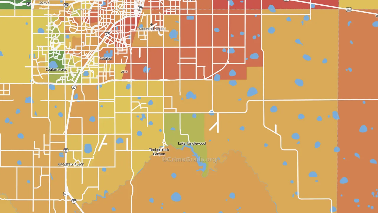 Lake Tanglewood, TX Map of Murder Rates