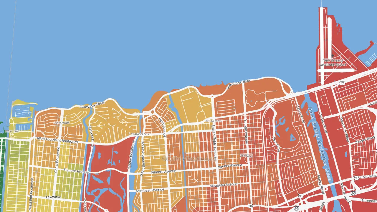 Lake Terrace and Oaks, New Orleans, LA Map of Murder Rates