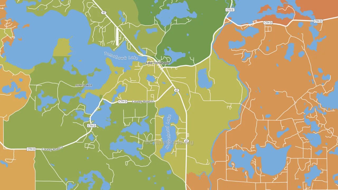 Lake Tomahawk, WI Map of Murder Rates