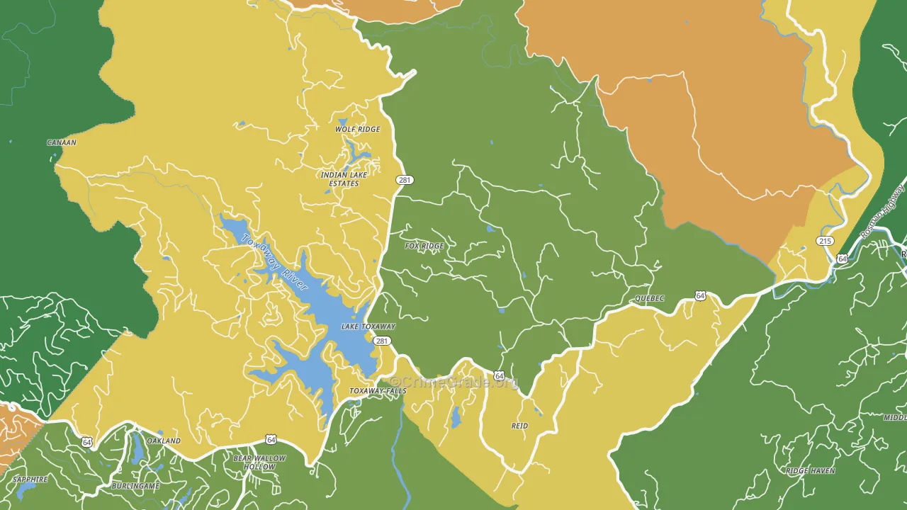 Lake Toxaway, NC Map of Murder Rates