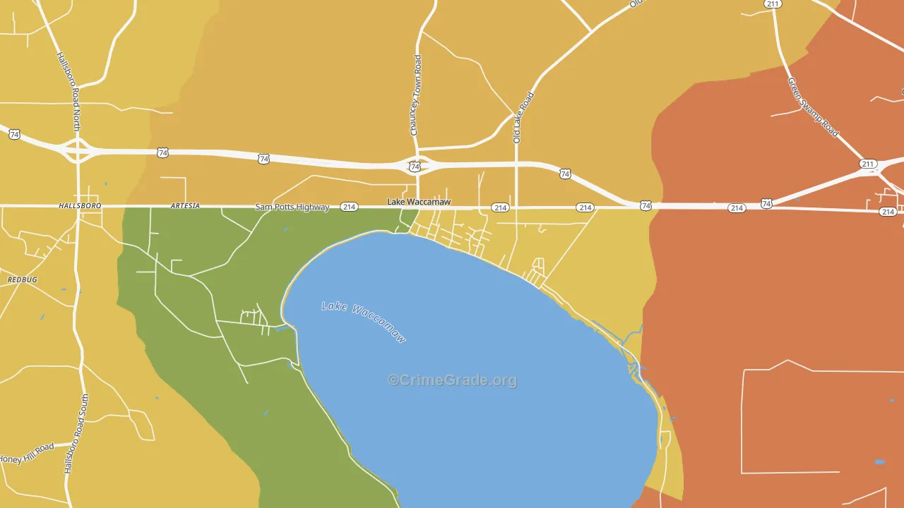 Lake Waccamaw, NC Map of Murder Rates