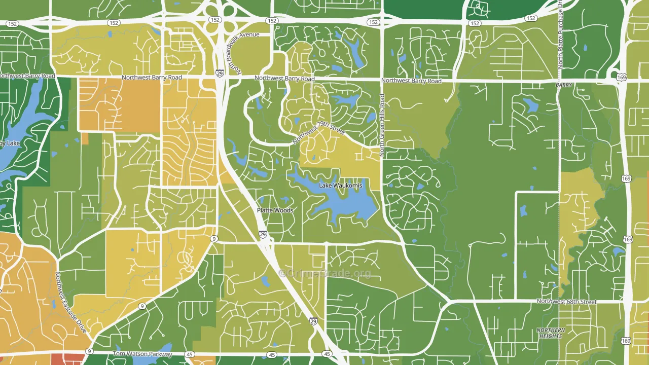 Lake Waukomis, MO Map of Murder Rates