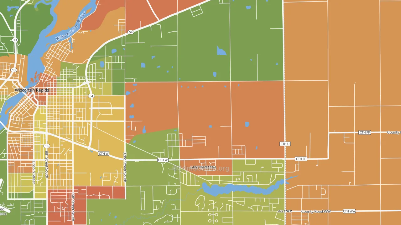 Lake Wazeecha, WI Map of Murder Rates