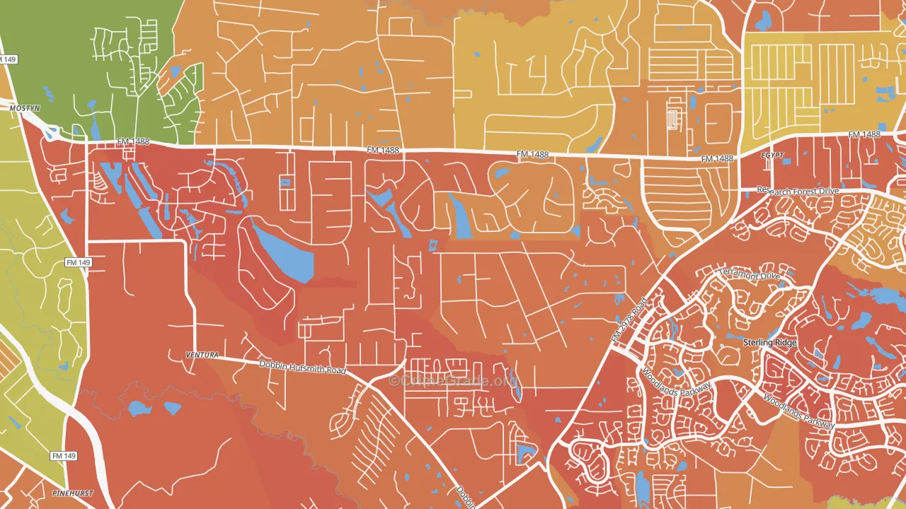 Lake Windcrest, Magnolia, TX Map of Murder Rates