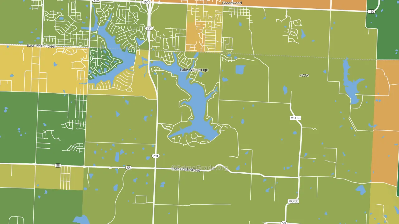 Lake Winnebago, MO Map of Murder Rates
