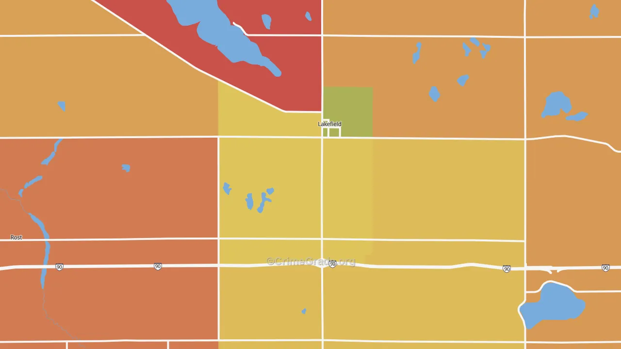 Lakefield, MN Map of Murder Rates