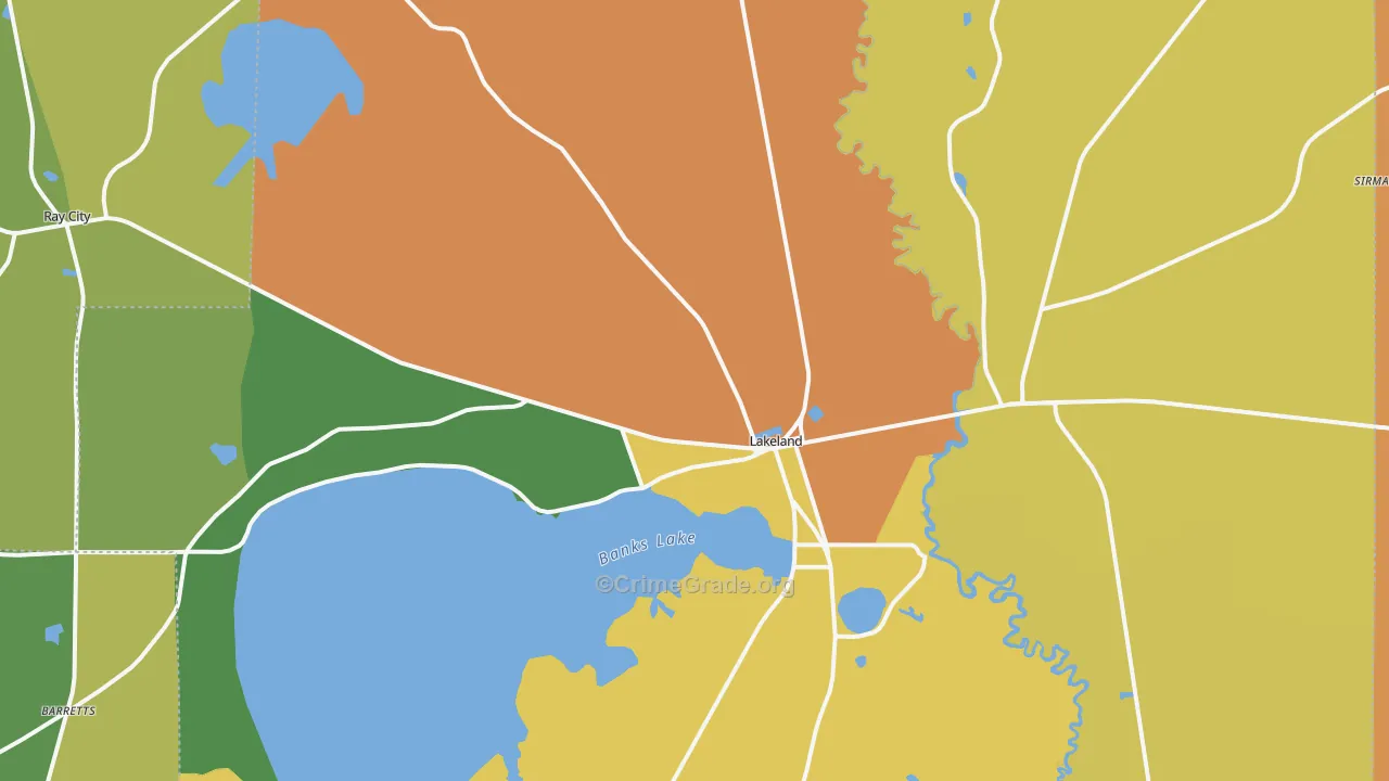 Lakeland, GA Map of Murder Rates