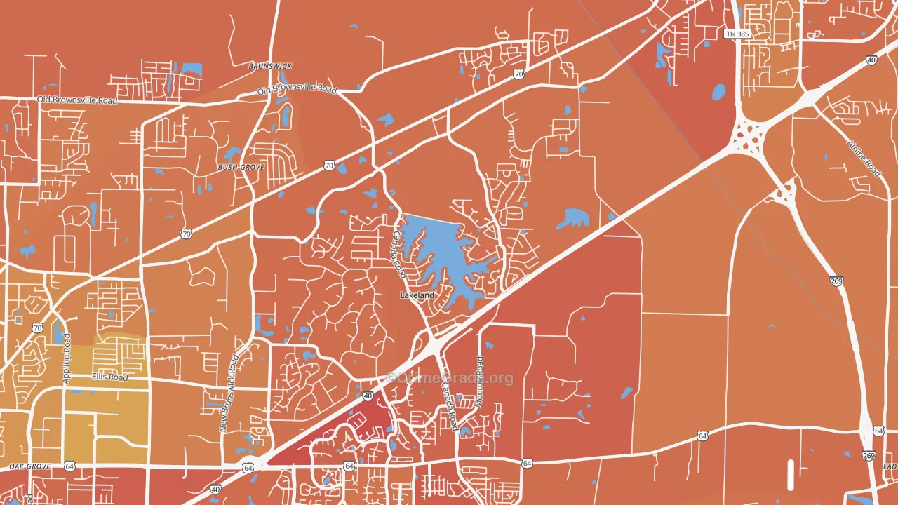 Lakeland, TN Map of Murder Rates