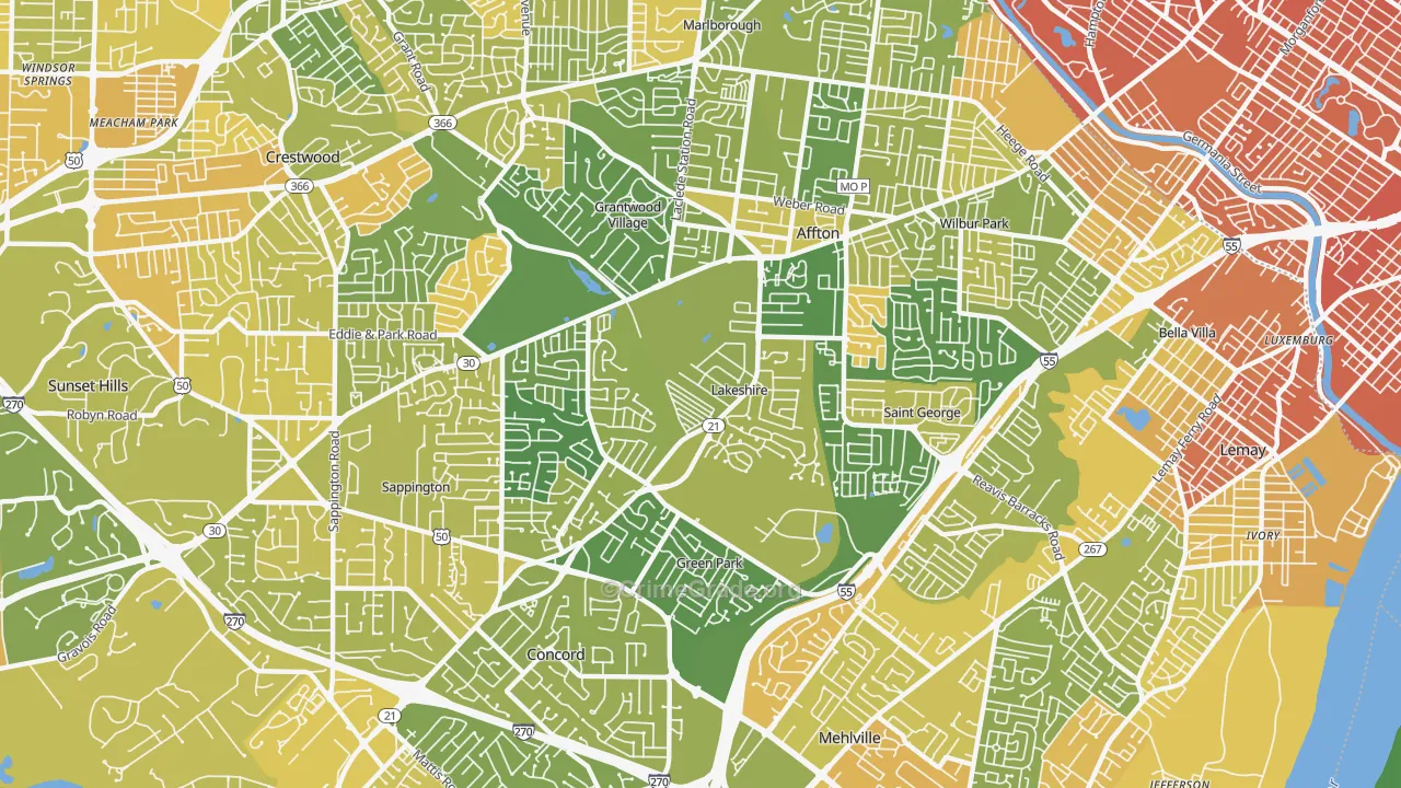 Lakeshire, MO Map of Murder Rates