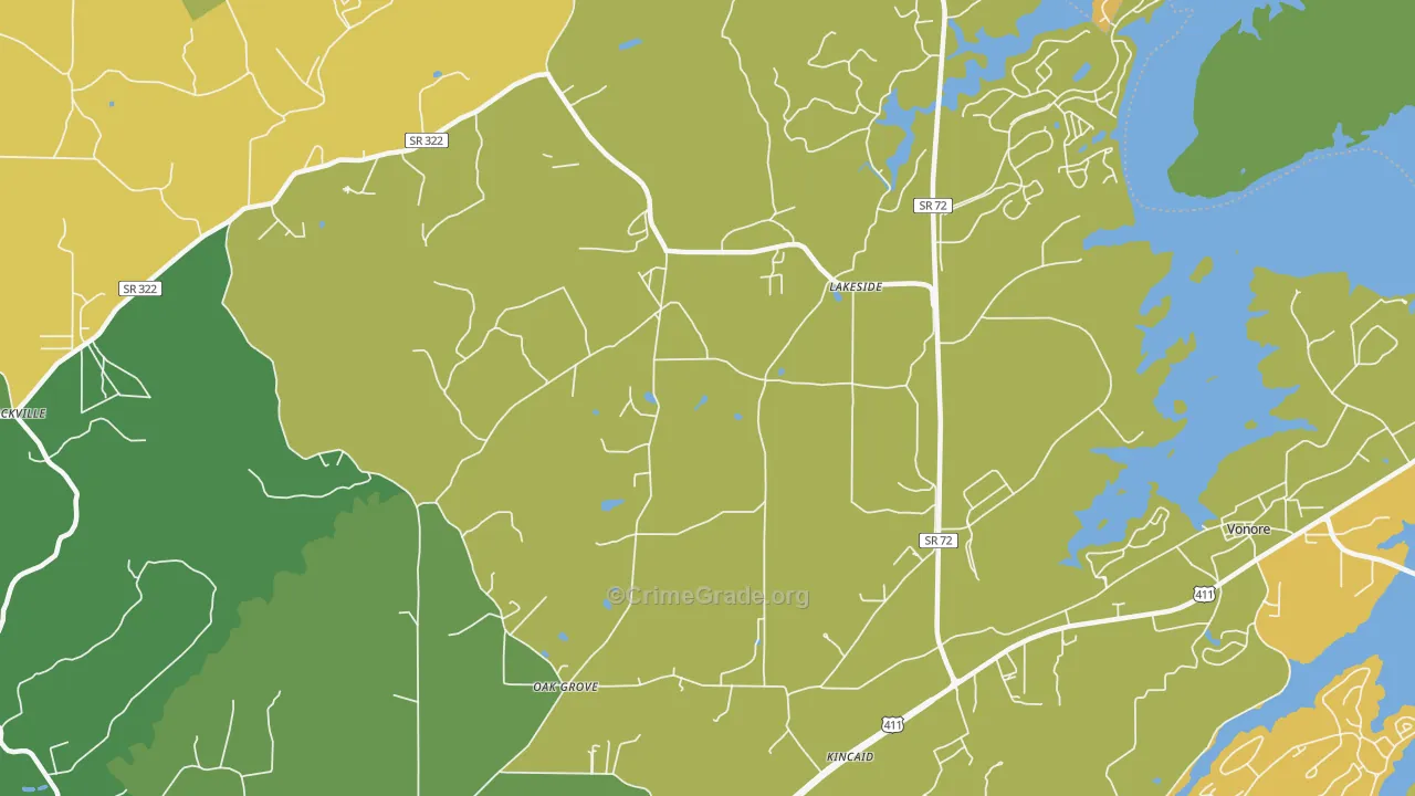 Lakeside, TN Map of Murder Rates