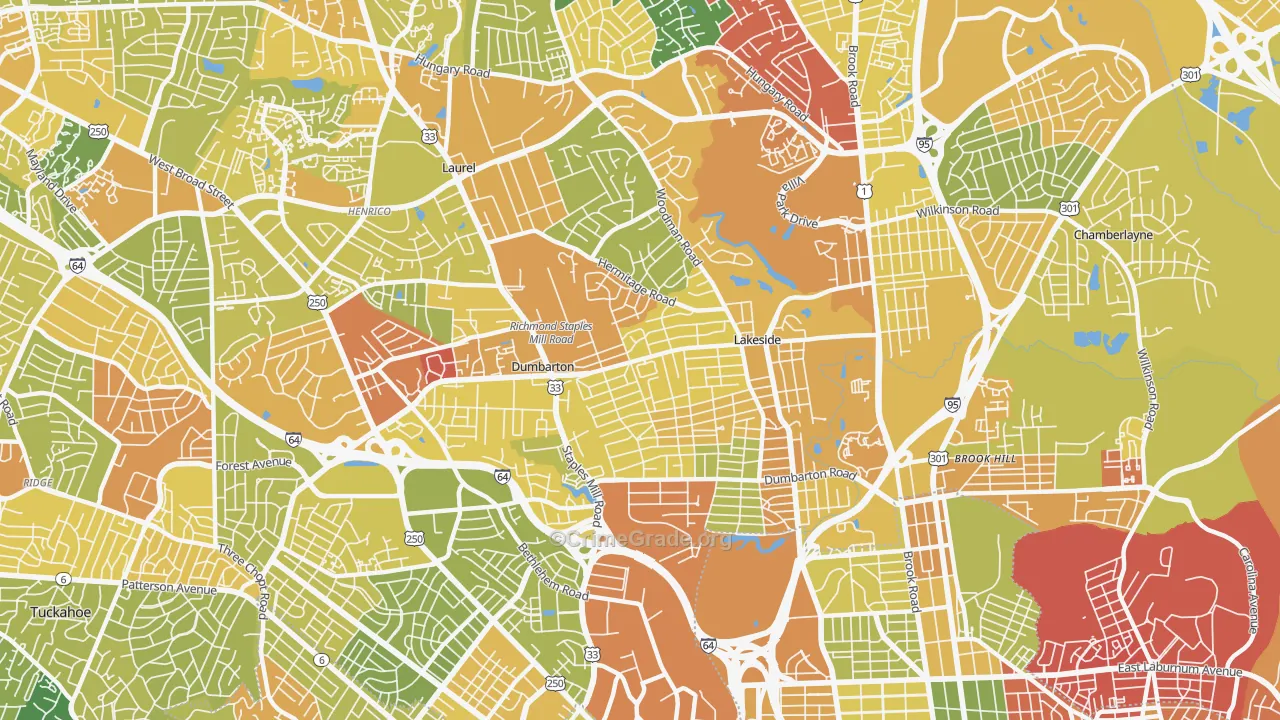 Lakeside, VA Map of Murder Rates