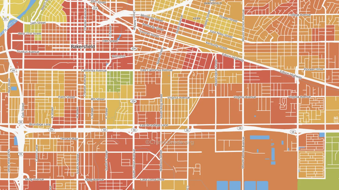 Lakeview-Bakersfield, Bakersfield, CA Map of Murder Rates