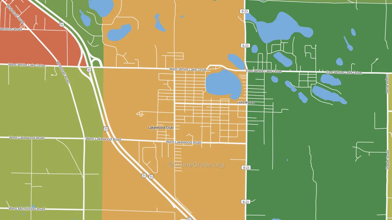 Lakewood Club, MI Map of Murder Rates