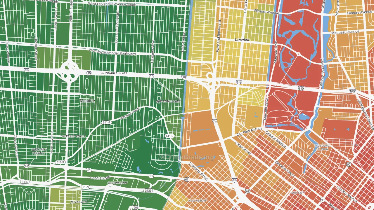 Lakewood, New Orleans, LA Map of Murder Rates