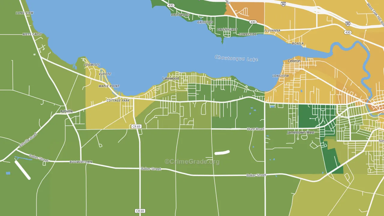 Lakewood, NY Map of Murder Rates