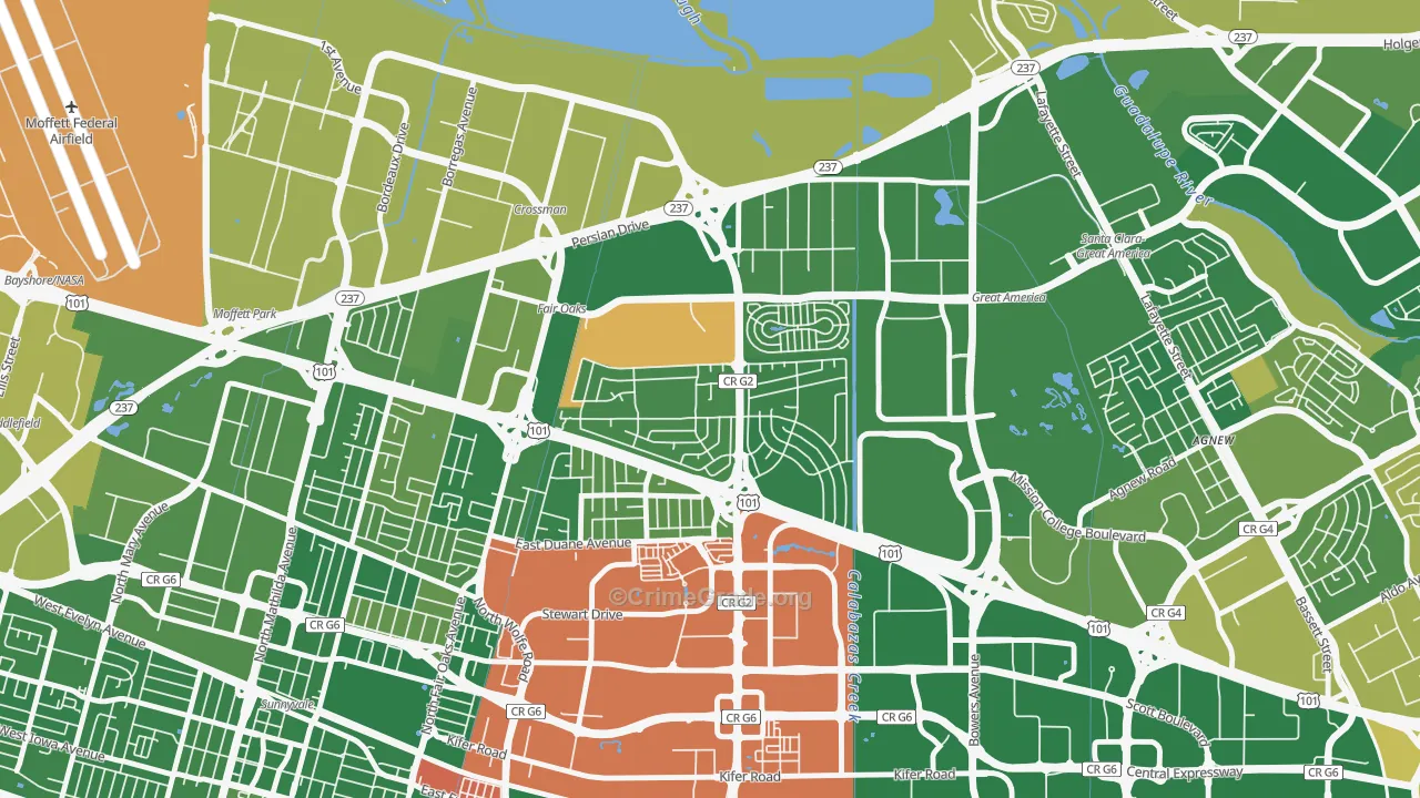 Lakewood, Sunnyvale, CA Map of Murder Rates