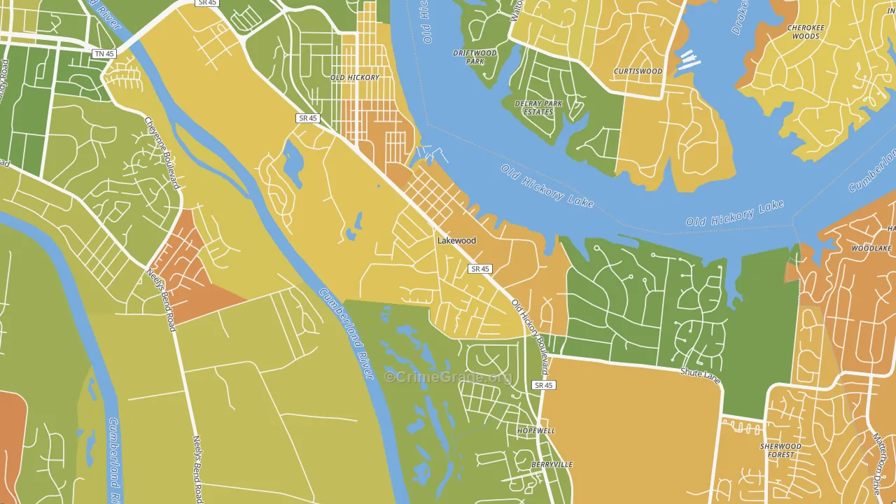 Lakewood, TN Map of Murder Rates