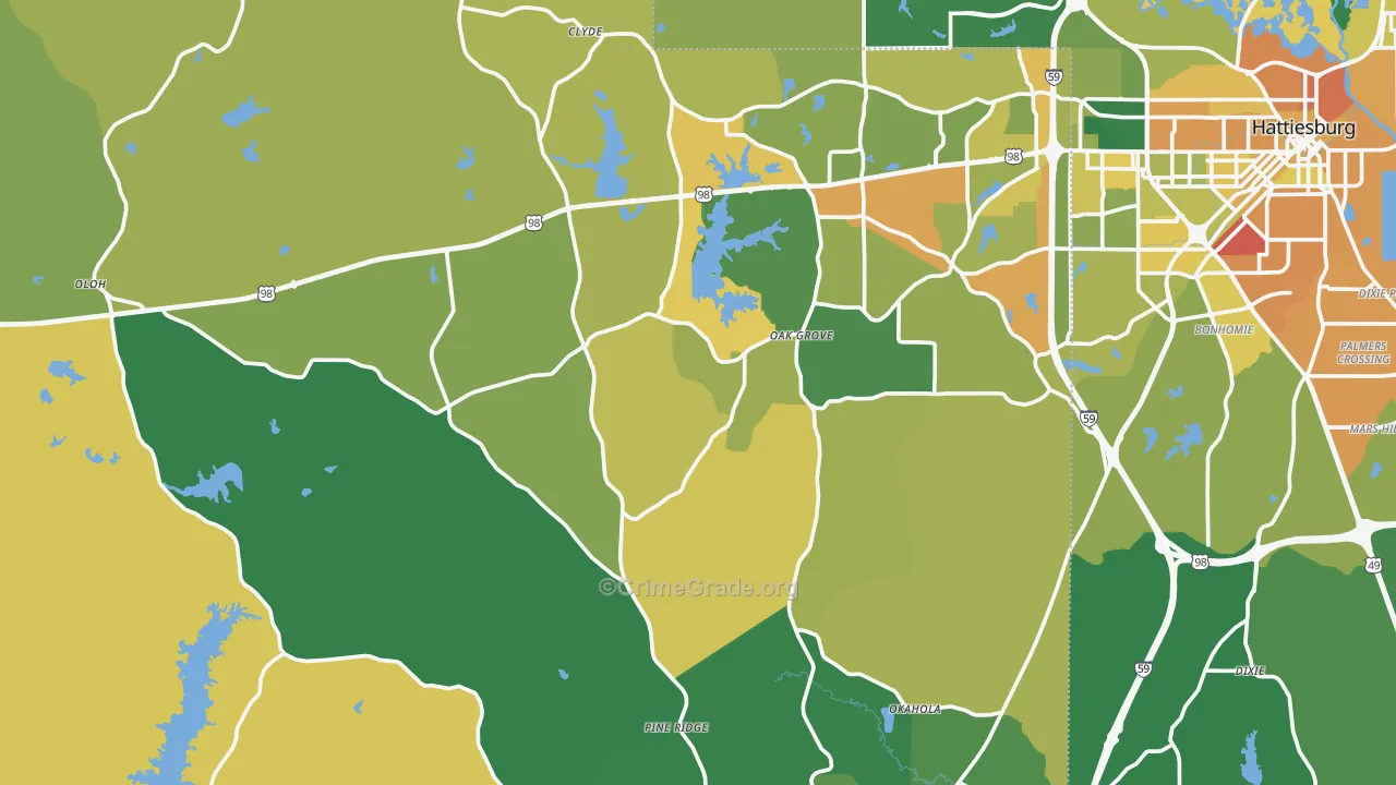 Lamar County, MS Map of Murder Rates