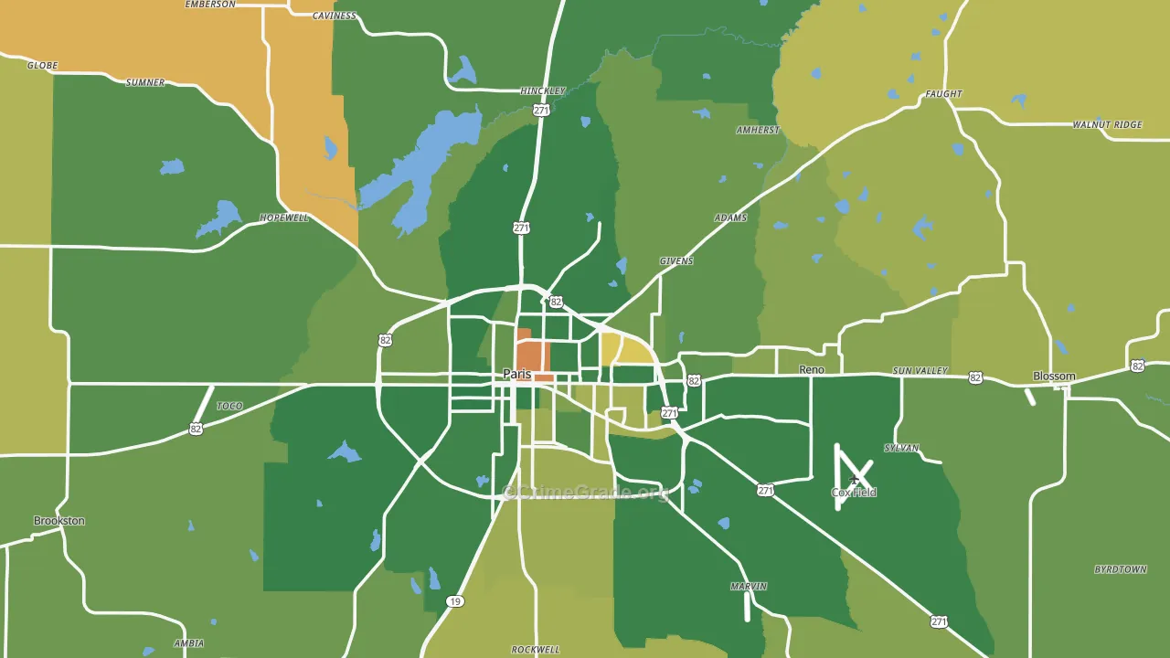 Lamar County, TX Map of Murder Rates