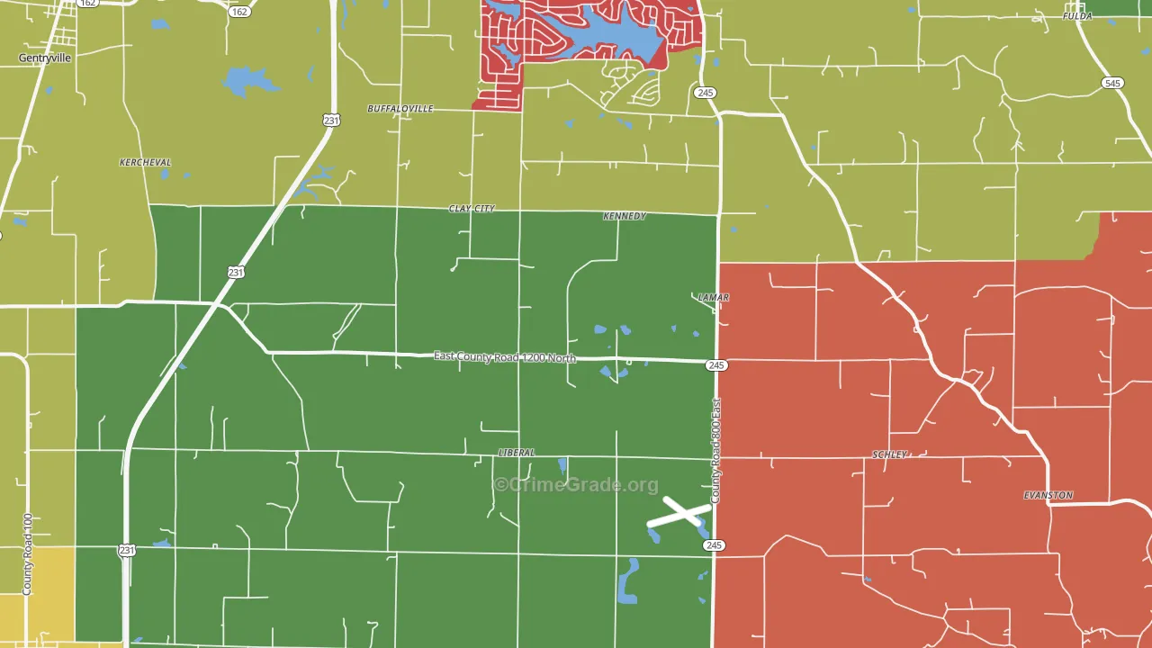 Lamar, IN Map of Murder Rates