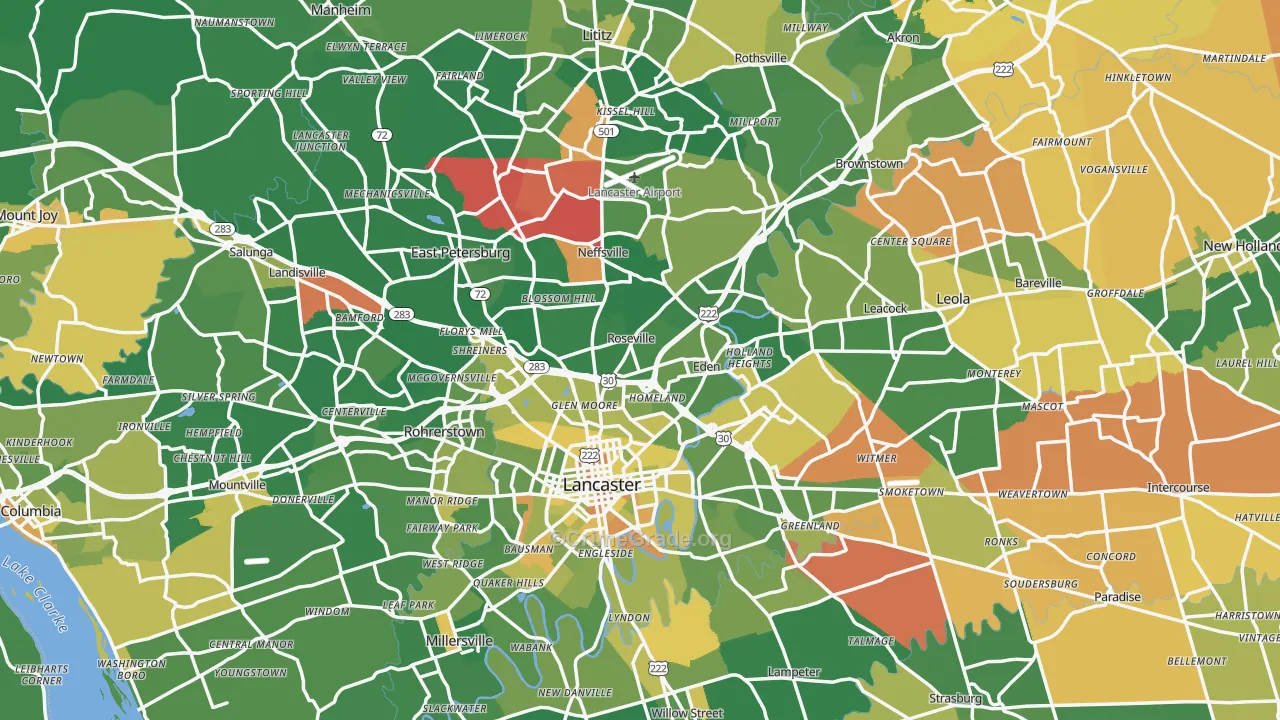 Lancaster County, PA Map of Murder Rates