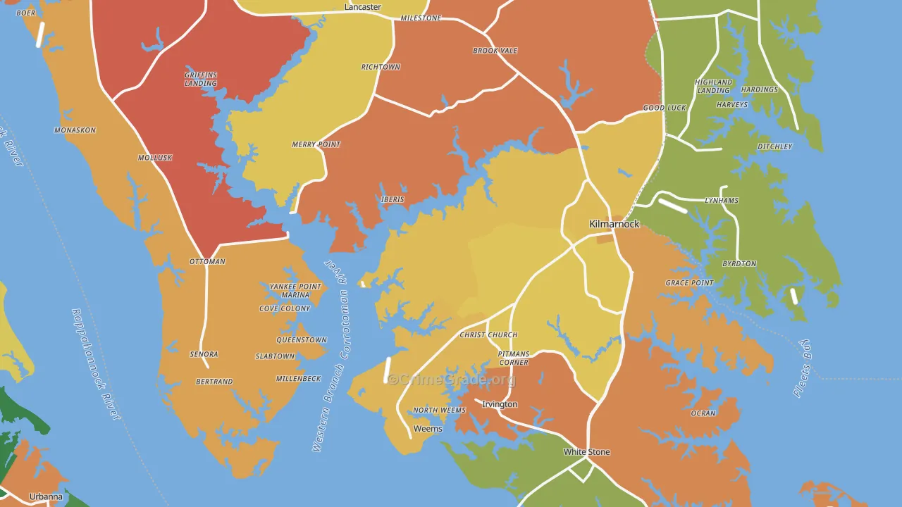 Lancaster County, VA Map of Murder Rates