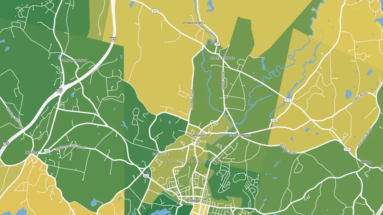 Lancaster, MA Map of Murder Rates