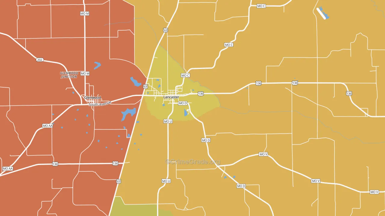 Lancaster, MO Map of Murder Rates