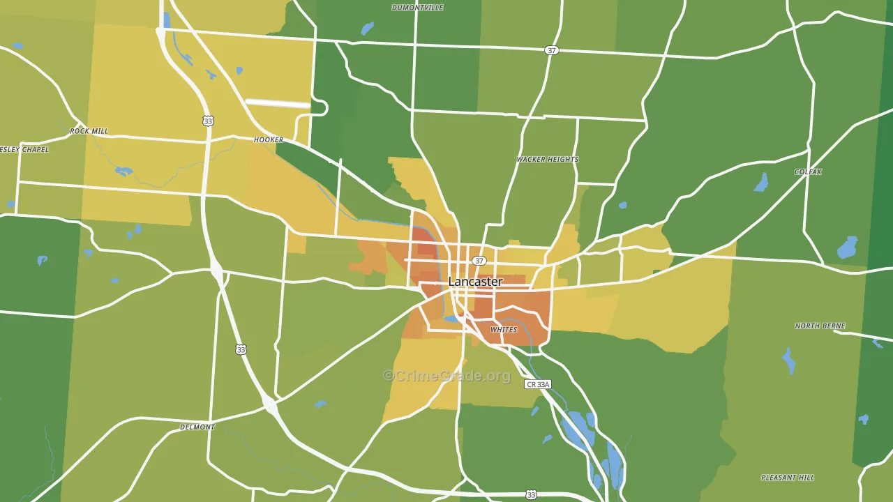 Lancaster, OH Map of Murder Rates