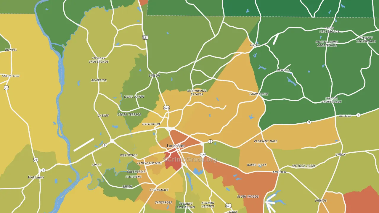 Lancaster, SC Map of Murder Rates