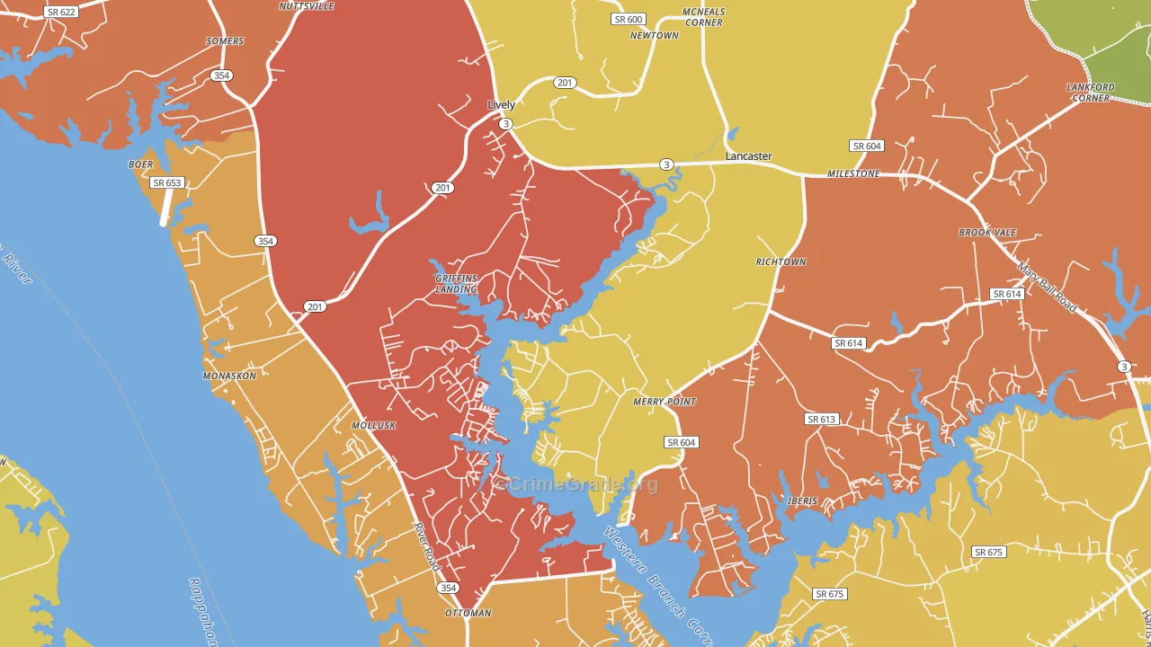 Lancaster, VA Map of Murder Rates