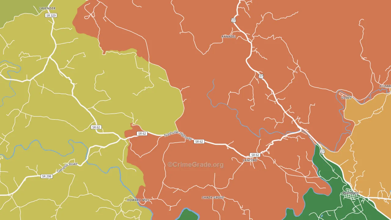 Lancing, TN Map of Murder Rates