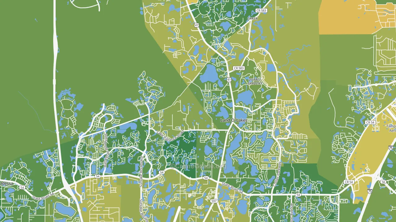 Land O' Lakes, FL Map of Murder Rates