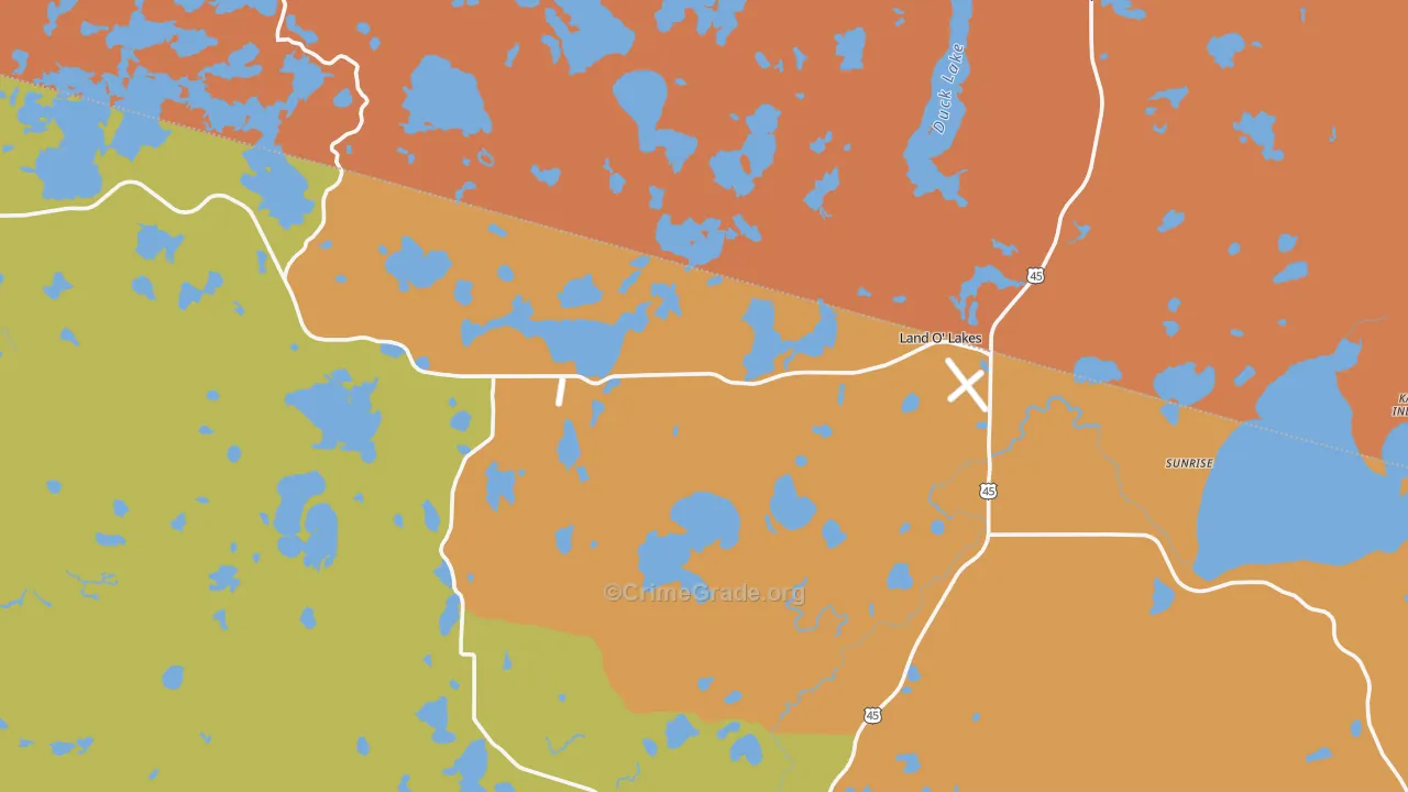 Land O' Lakes, WI Map of Murder Rates