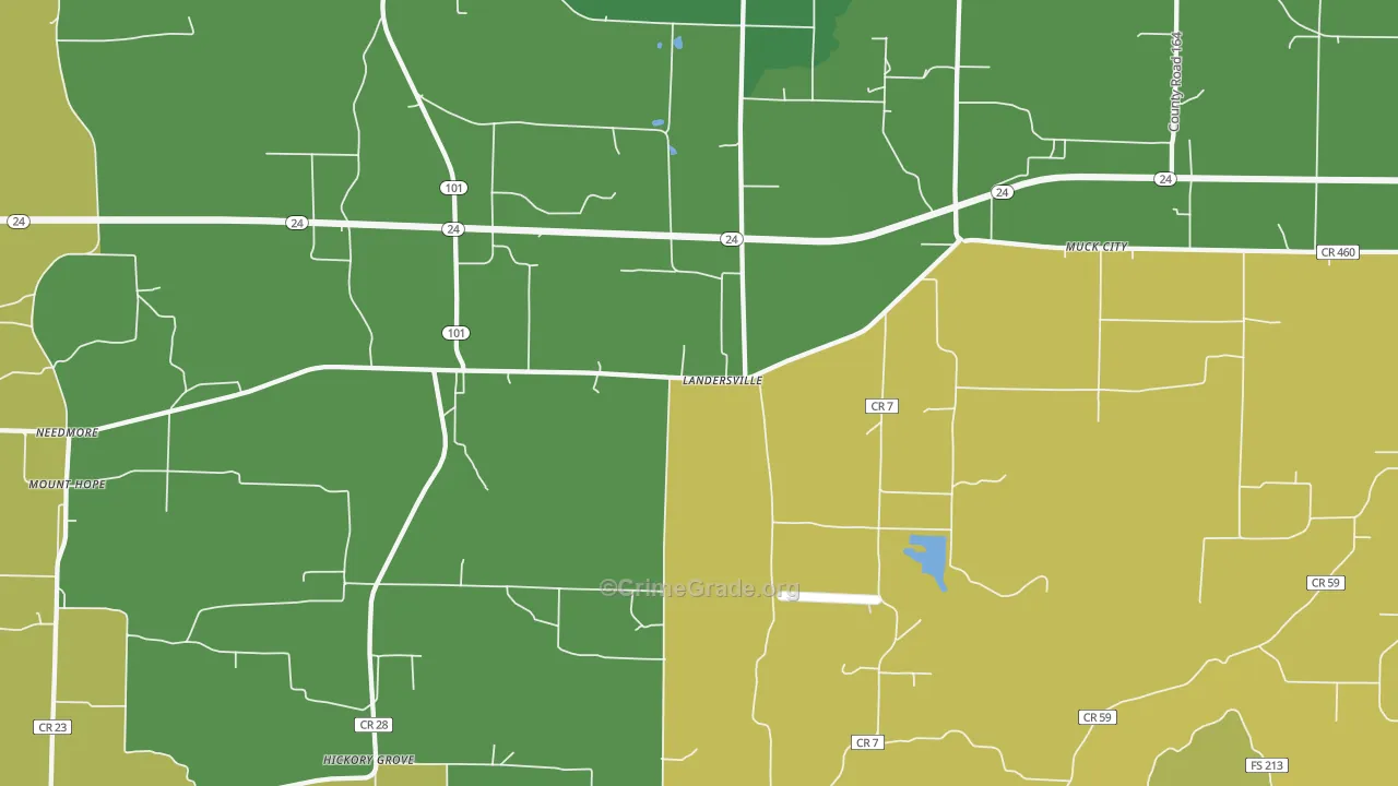 Landersville, AL Map of Murder Rates