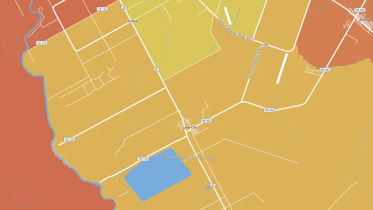 Lane City, TX Map of Murder Rates