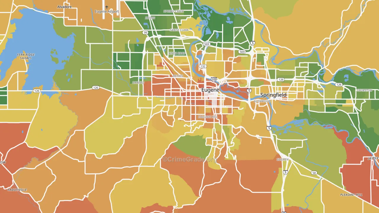 Lane County, OR Map of Murder Rates