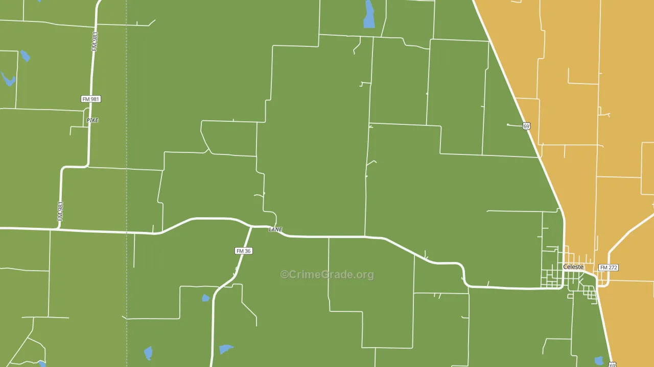 Lane, TX Map of Murder Rates