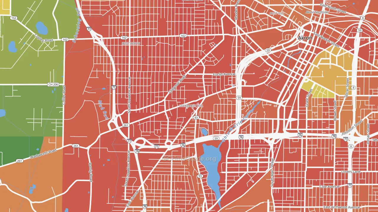 Lane-Wooster, Akron, OH Map of Murder Rates