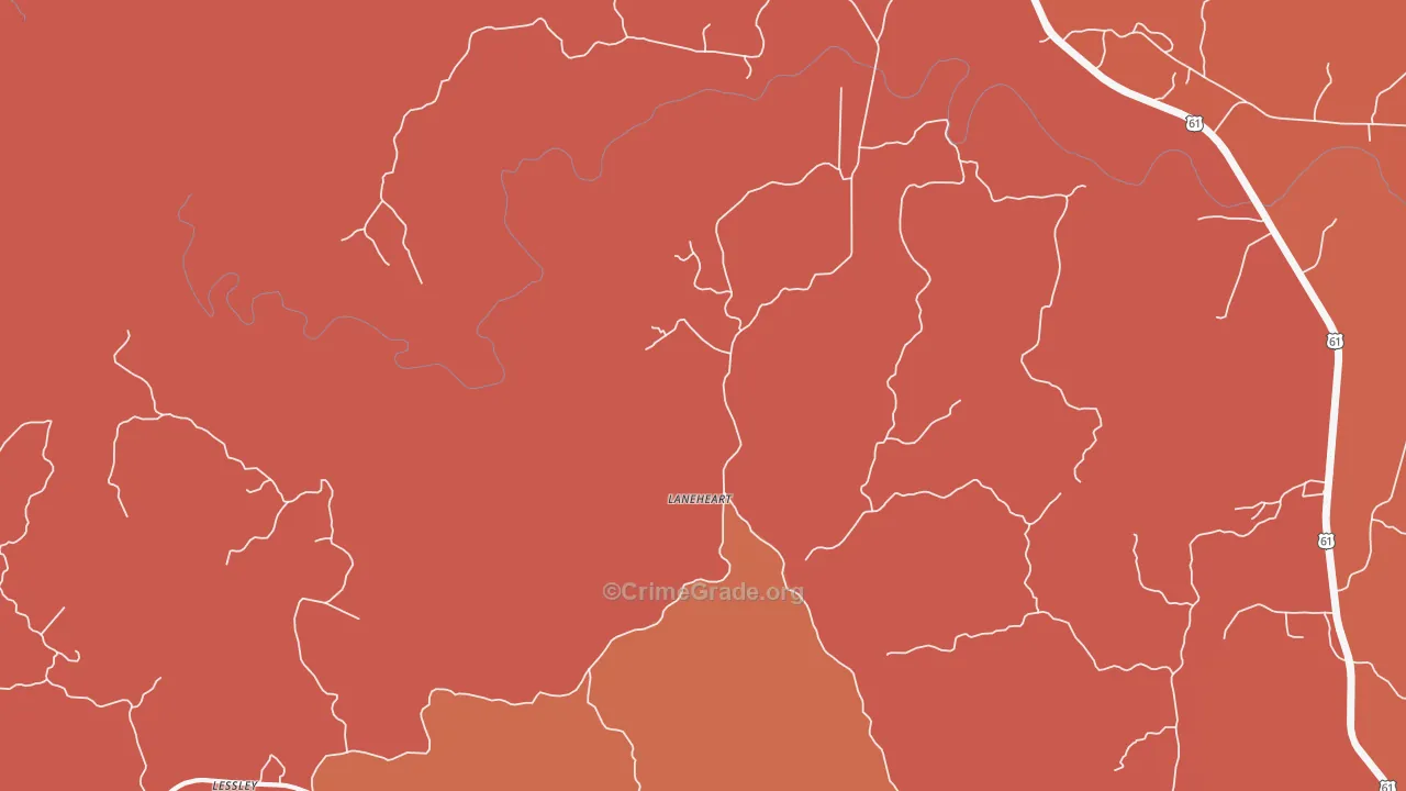 Laneheart, MS Map of Murder Rates