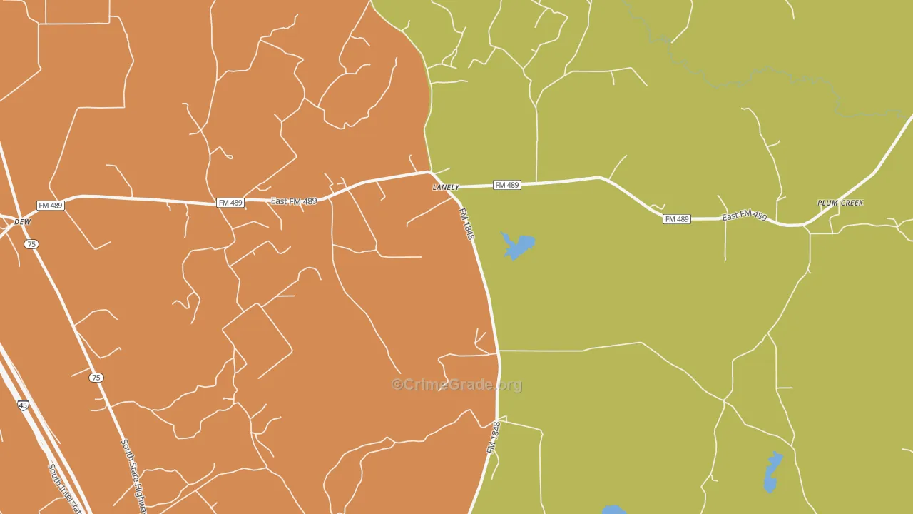 Lanely, TX Map of Murder Rates