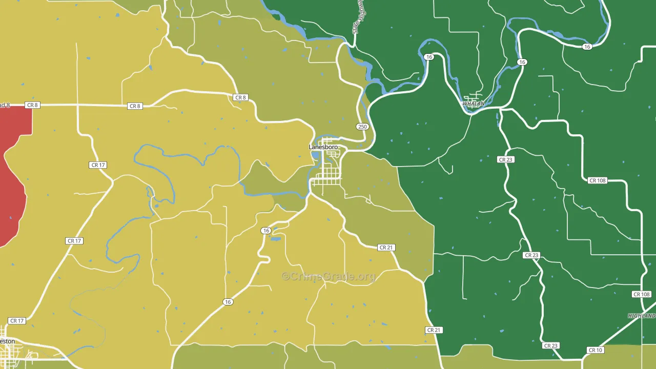 Lanesboro, MN Map of Murder Rates